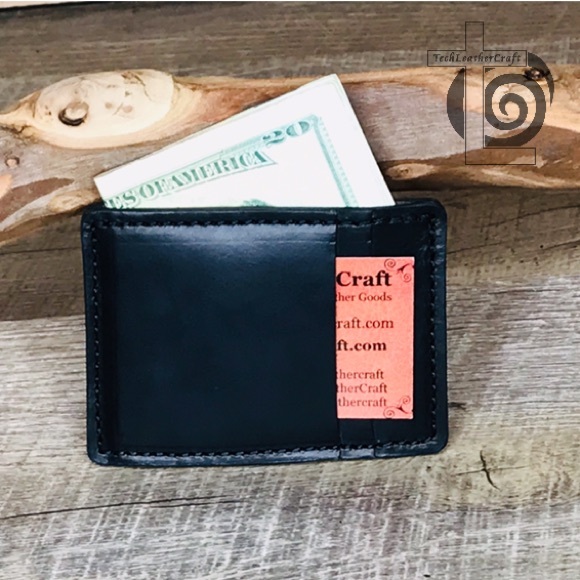 Card holder wallet Horween leather Multi-slim black minimalist handmade wallet - Picture 3 of 6